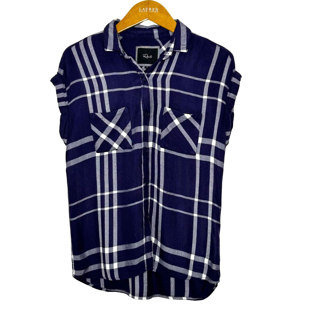 Rails Sleeveless Top Size XS‎ Blue/White Plaid